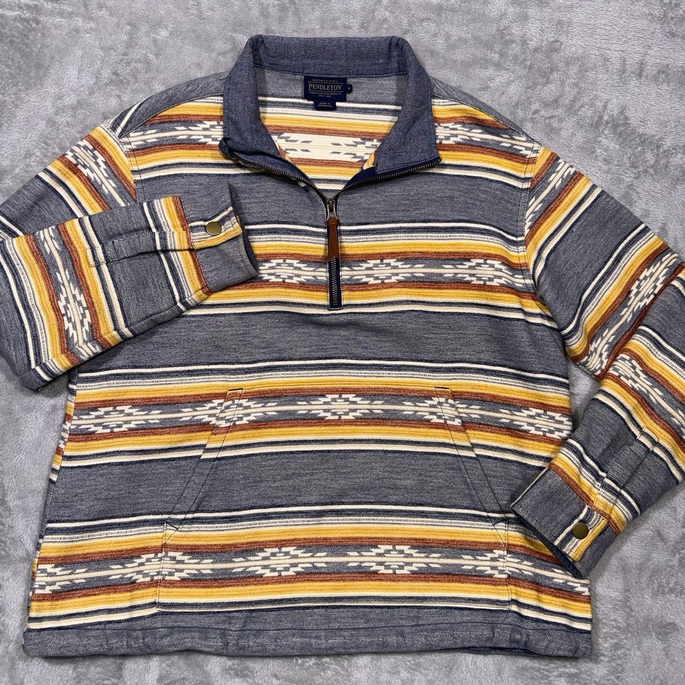 Pendleton Double Soft 1/4 Zip Pullover Women's Small Southwestern Stringed Hem